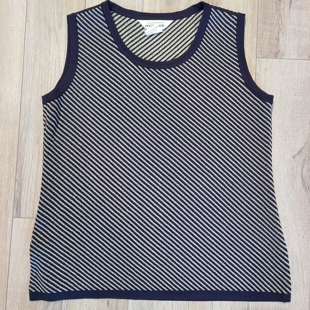 Exclusively Misook Navy Gold Striped Tank Shell Top S Small Career Wear Shimmer
